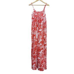 Roxy Floral Red & White Maxi Dress With Adjustable Straps Medium